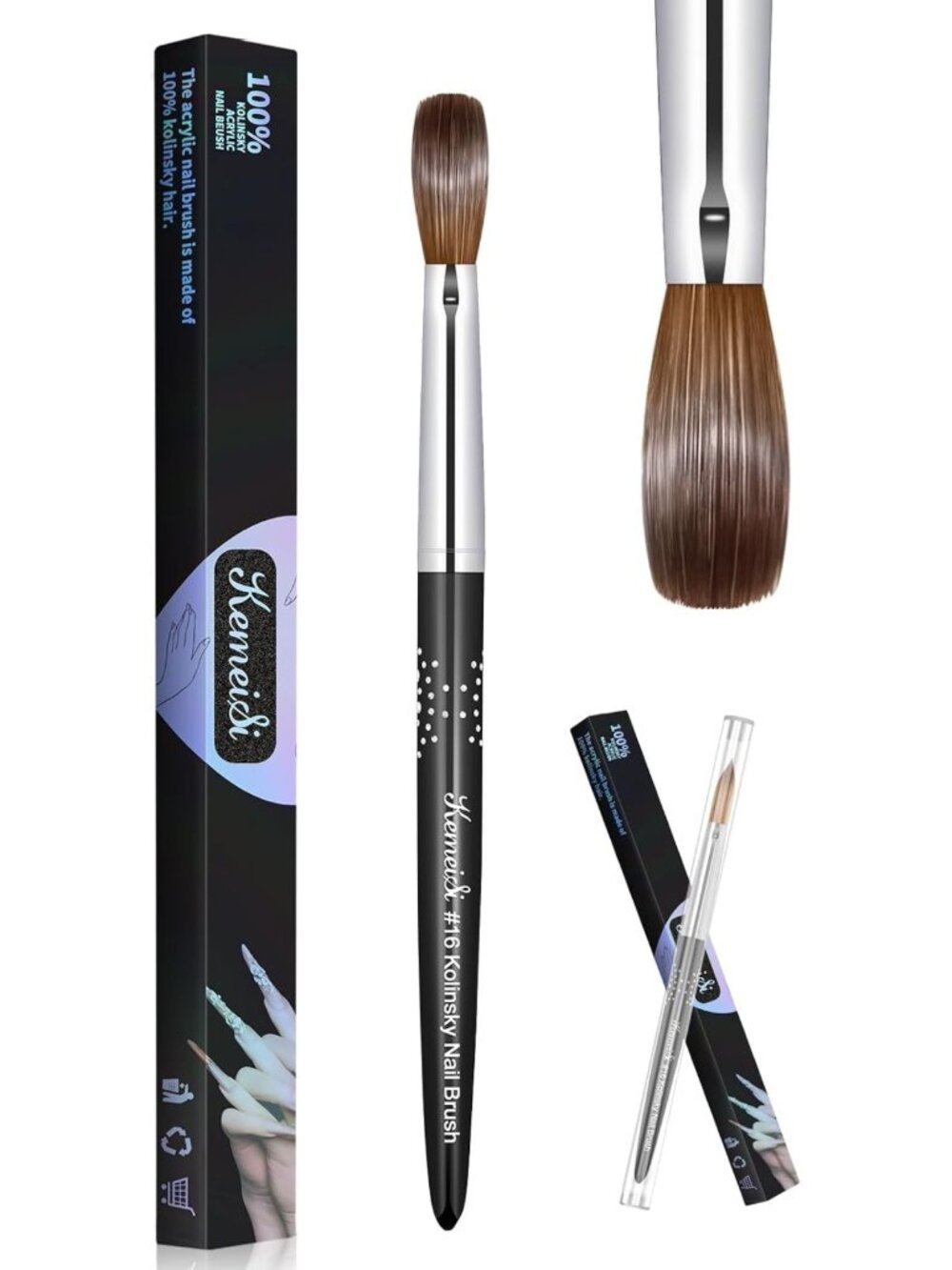 Acrylic Nail Brush #16, Kolinsky Nail Art Brushes, Sturdy Handle Oval Shaped